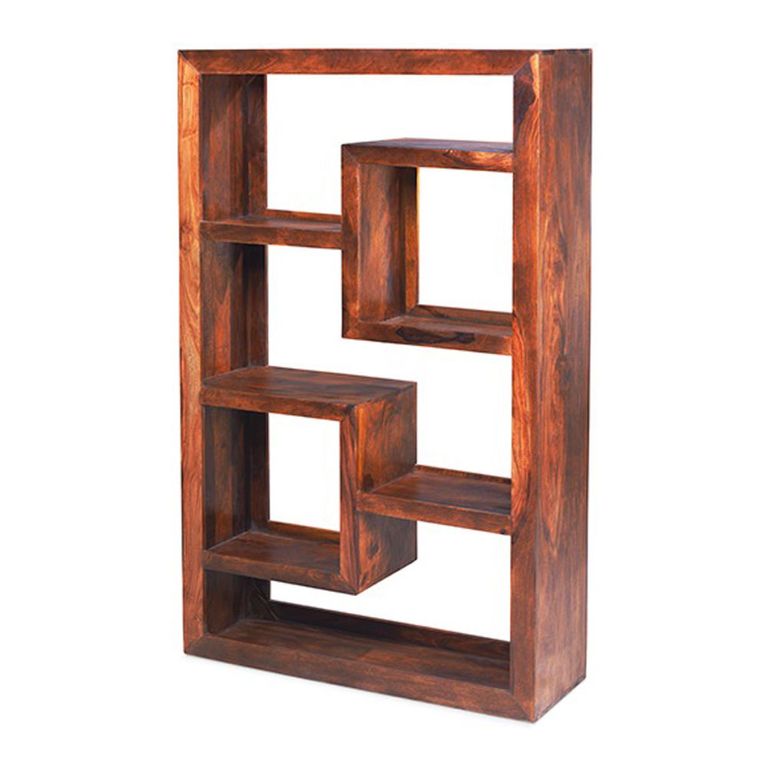 Cube Honey Lacquered Sheesham Combination Display Unit, 178cm Tall Bookshelf