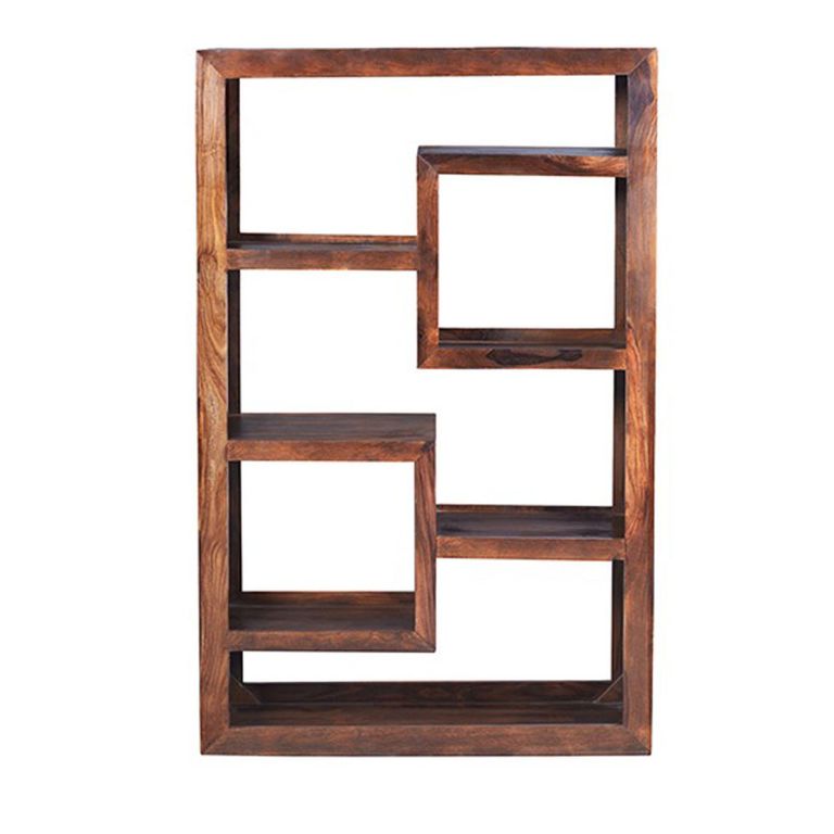 Cube Honey Lacquered Sheesham Combination Display Unit, 178cm Tall Bookshelf