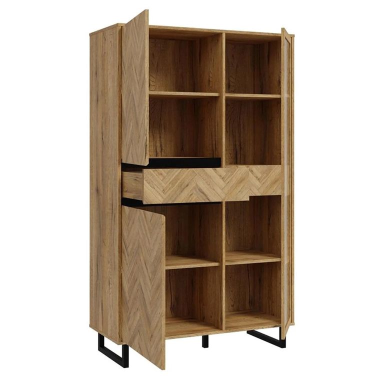 Chevron Display Cabinet - Oak