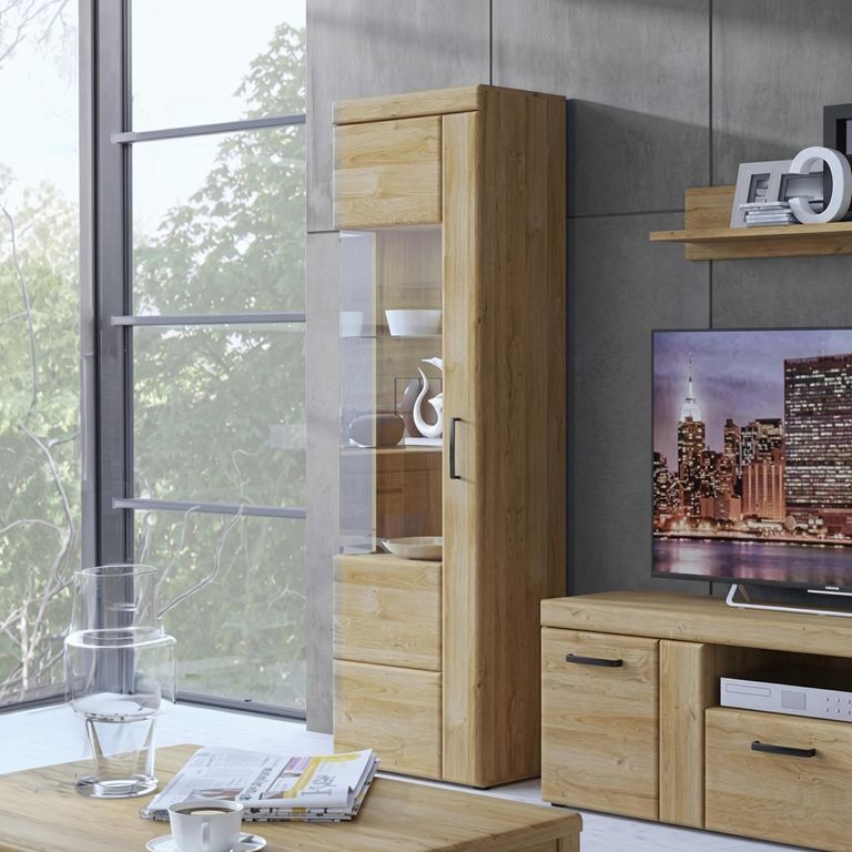 Cortina Display Cabinet - Tall - LHF - Glazed - Oak