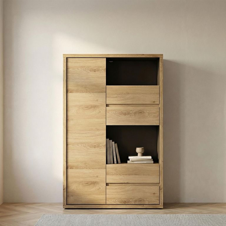 Shetland Display Cabinet - 1 Door - 4 Drawer - Oak