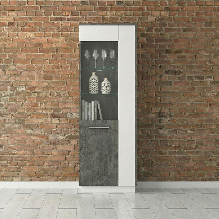 Zingaro Display Cabinet - Tall - LHF - Glazed - Grey and White
