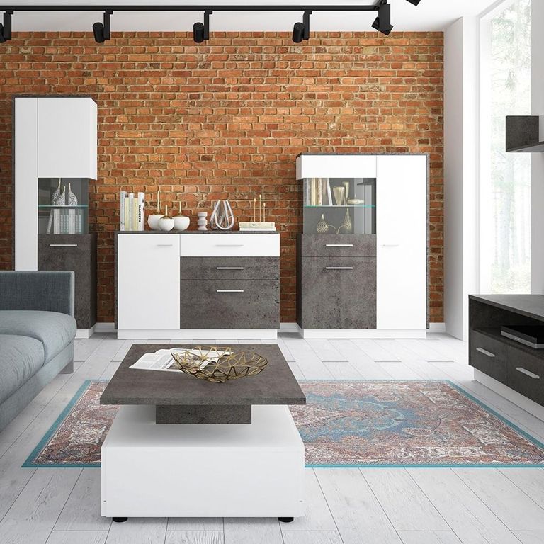 Zingaro Display Cabinet - Low - LHF - Grey and White