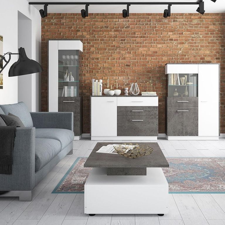 Zingaro Display Cabinet - Tall - RHF - Glazed - Grey and White