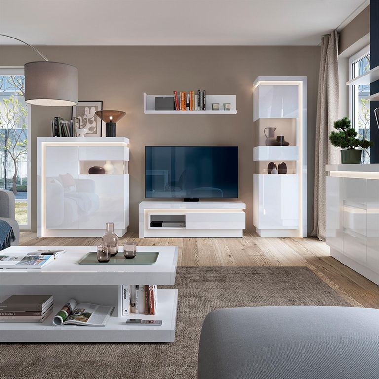 Lyon Display Cabinet - Narrow - LHD - White Gloss