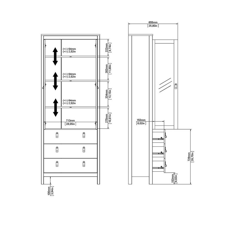Madrid Display Cabinet - 3 Drawer - Jackson Hickory Oak