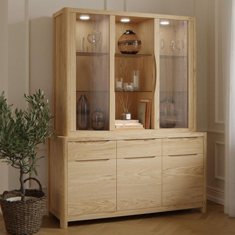 Stockholm Display Cabinet - 5 Door 3 Drawer - Oak