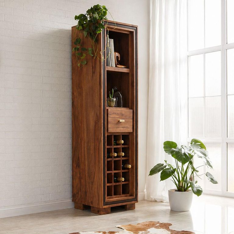 Jodhpur Display Unit - 1 Drawer - Tall - with Wine Rack - Solid Sheesham Wood
