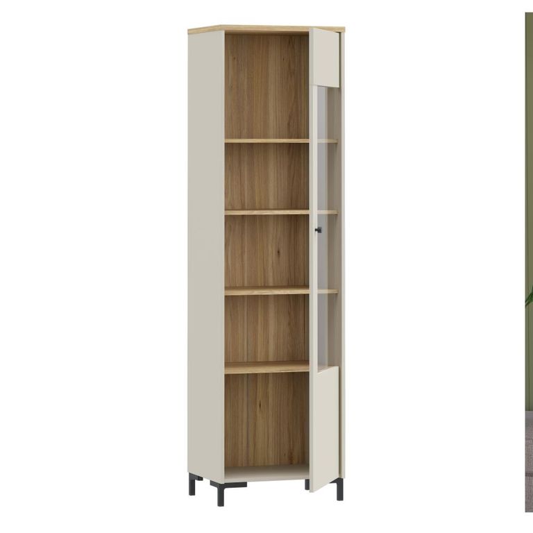 Bixbite Display Cabinet - 1 Door - Tall - Fluted - Light Oak and Sand