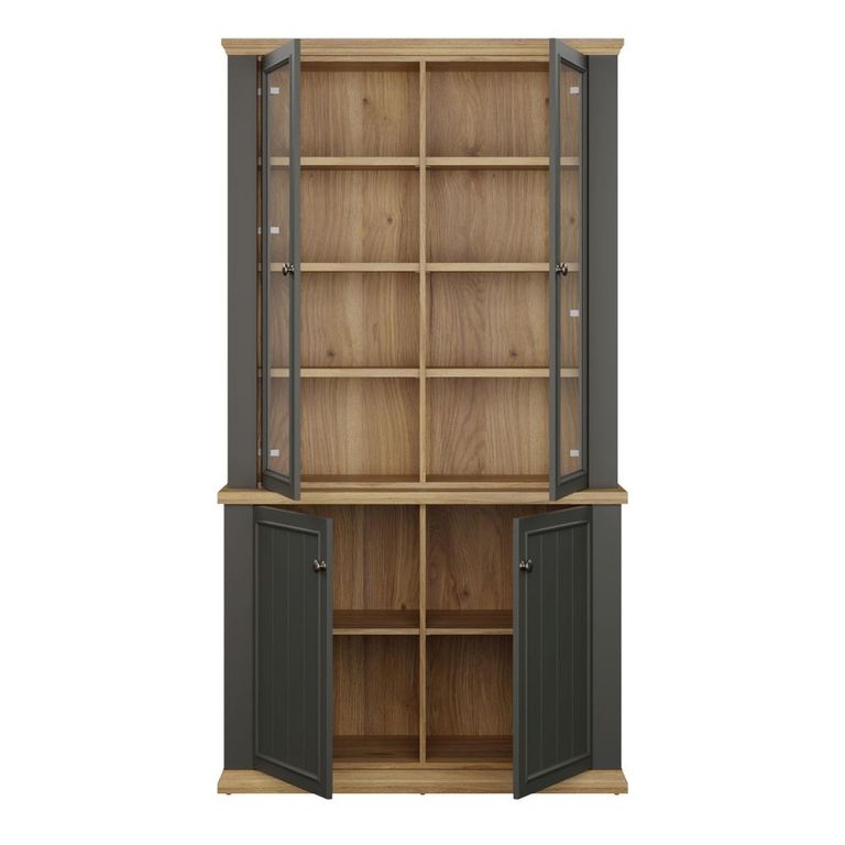 Pontypool Display Cabinet - 2 Door - Dark Grey and Light Oak