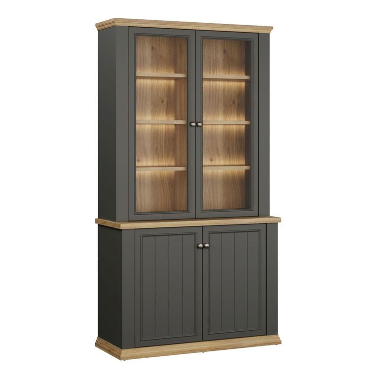 Pontypool Display Cabinet - 2 Door - Dark Grey and Light Oak