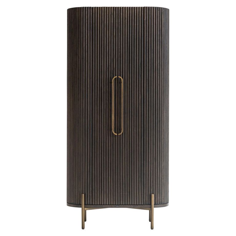Luxor Brushed Brass Ribbed 1 Door Large Curved Cabinet