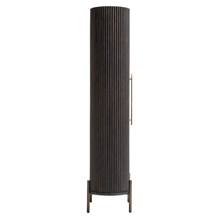 Luxor Brushed Brass Ribbed 1 Door Large Curved Cabinet