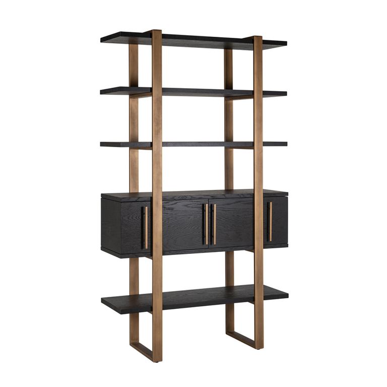 Cambon Dark Oak and Brass Storage Shelving Unit