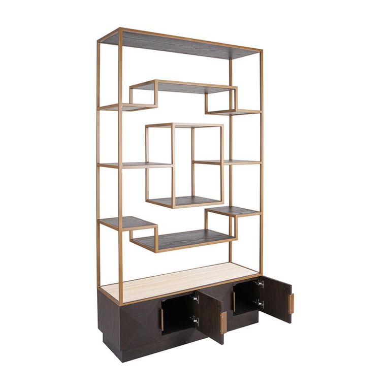 Claremont Dark Wood Storage Geometric Shelving Unit with Travertine Top