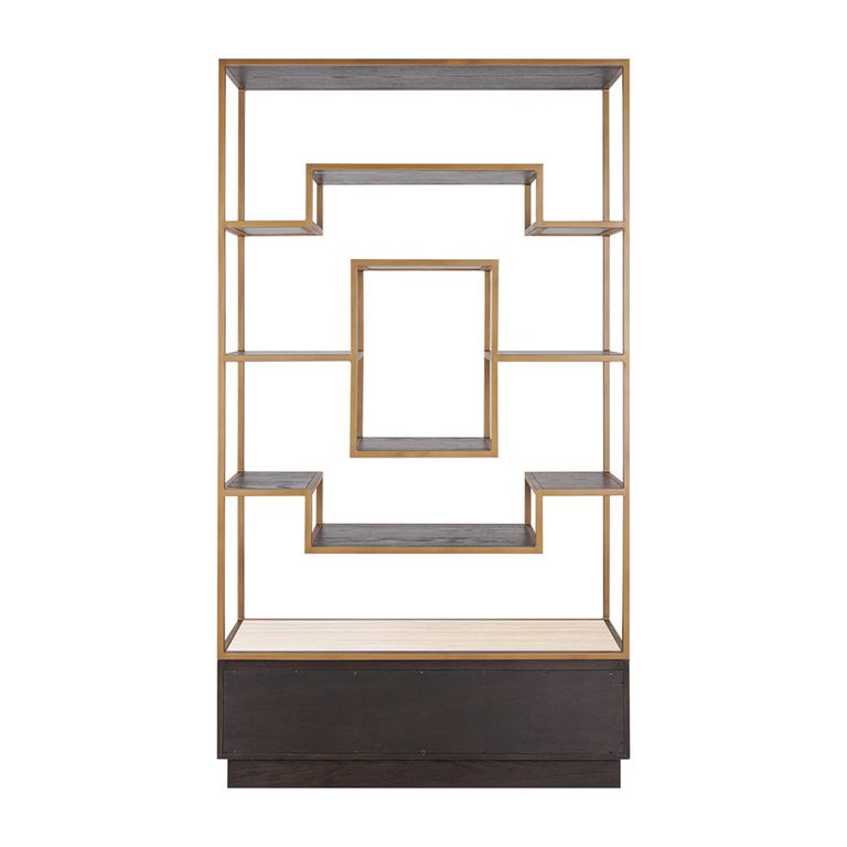 Claremont Dark Wood Storage Geometric Shelving Unit with Travertine Top