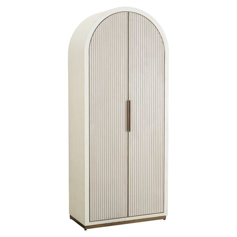 Tivoli Fluted Hall Cabinet - 2 Door - Arched - with Gold Trim - White - Ceramic