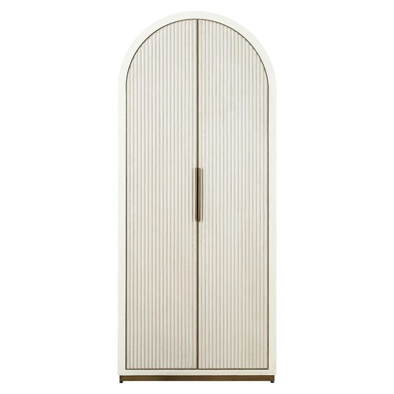 Tivoli Fluted Hall Cabinet - 2 Door - Arched - with Gold Trim - White - Ceramic