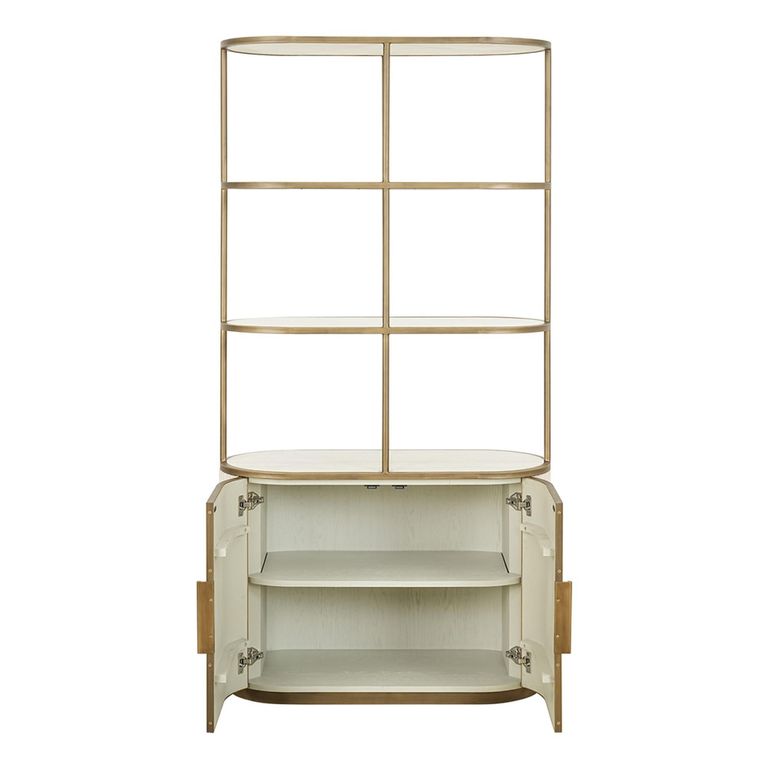 Tivoli Fluted Shelving Unit - 2 Door - with Gold Trim - White - Ceramic