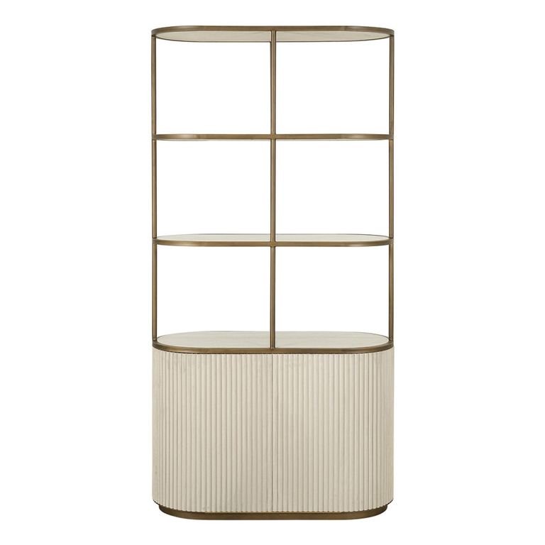 Tivoli Fluted Shelving Unit - 2 Door - with Gold Trim - White - Ceramic