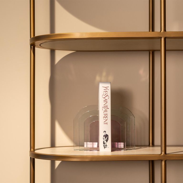 Tivoli Fluted Shelving Unit - 2 Door - with Gold Trim - White - Ceramic