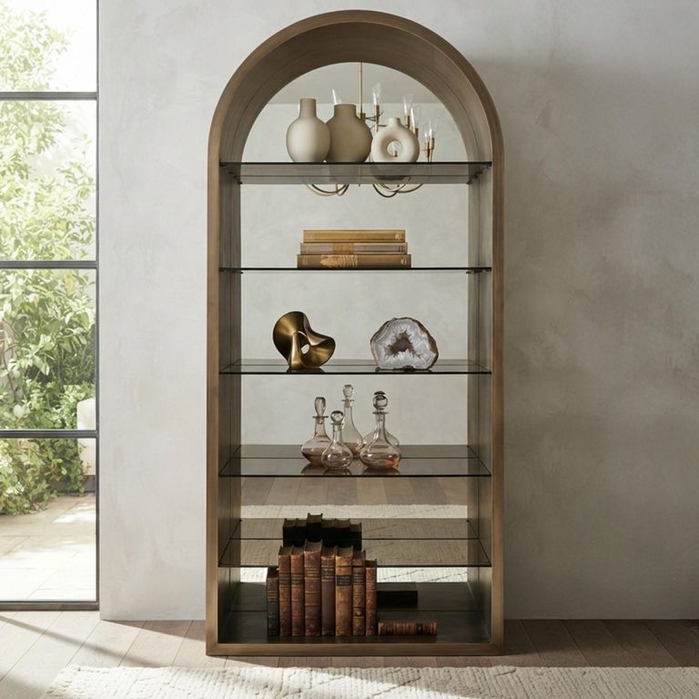 Bowic Display Cabinet - Arch - Brushed Gold - Glass and Metal