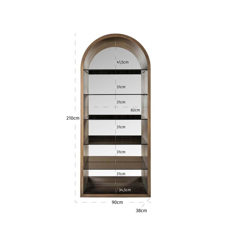 Bowic Display Cabinet - Arch - Brushed Gold - Glass and Metal