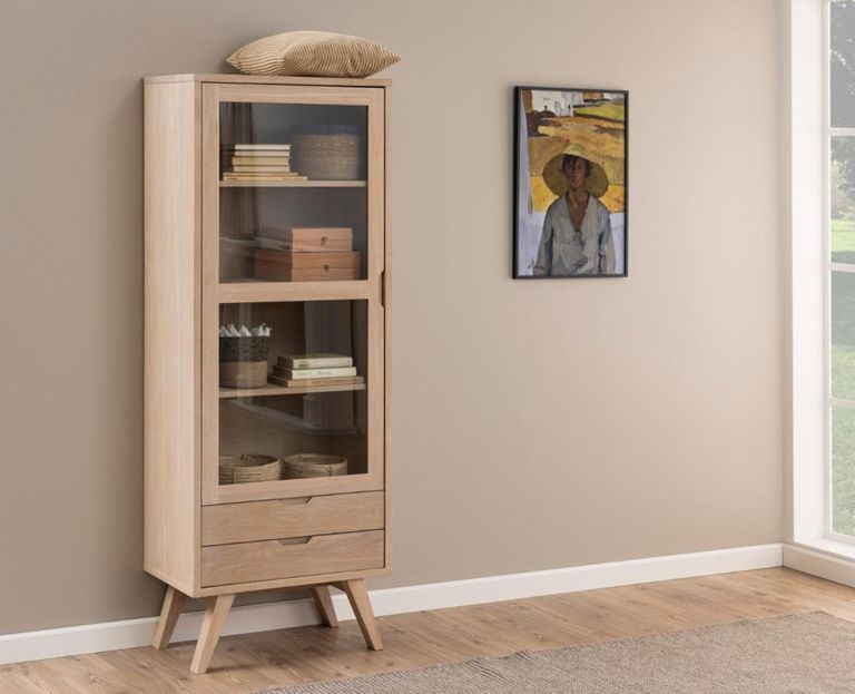A Line Display Cabinet - 1 Door - 2 Drawer - Oak