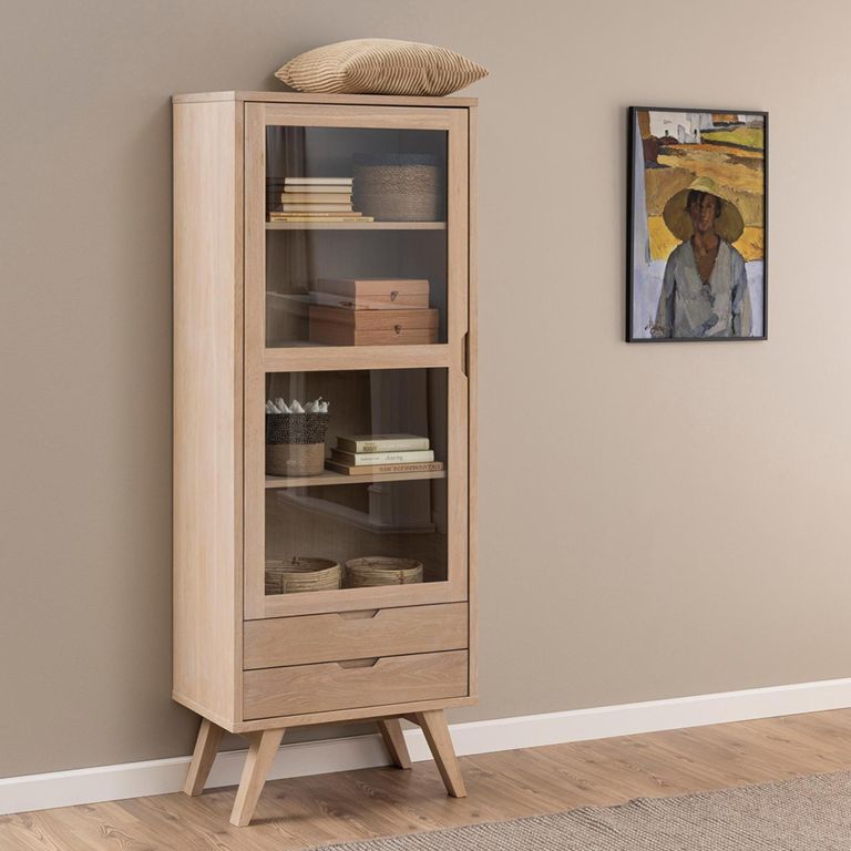 A Line Display Cabinet - 1 Door - 2 Drawer - Oak