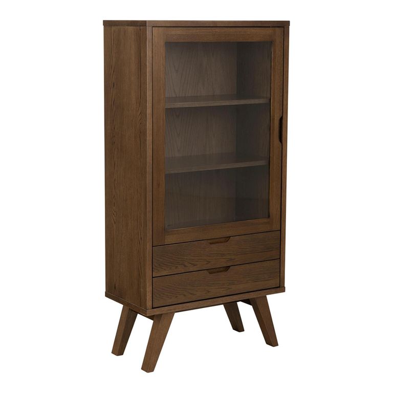 A Line Display Cabinet - 1 Door - 2 Drawer - Smoked Oak