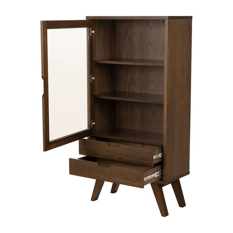 A Line Display Cabinet - 1 Door - 2 Drawer - Smoked Oak