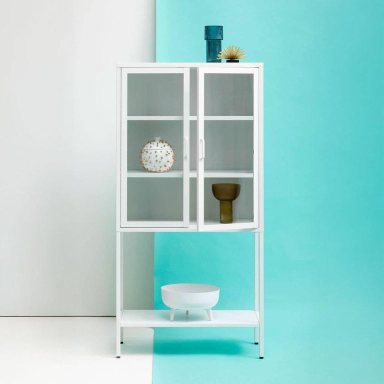 Acier Metal Display Cabinet - Glass 2 Door - White