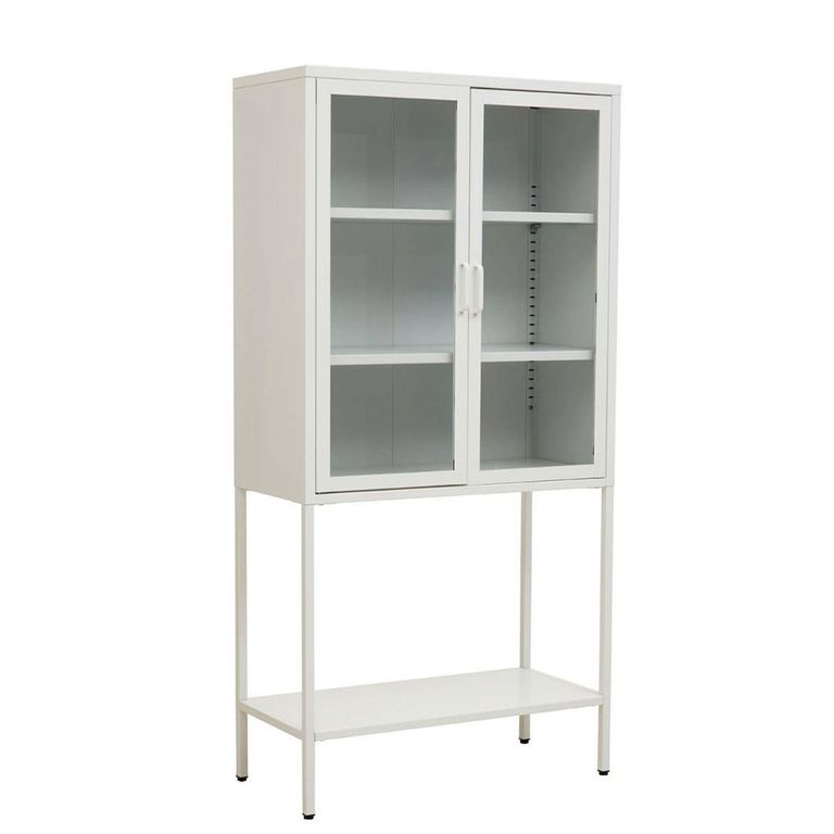 Acier Metal Display Cabinet - Glass 2 Door - White