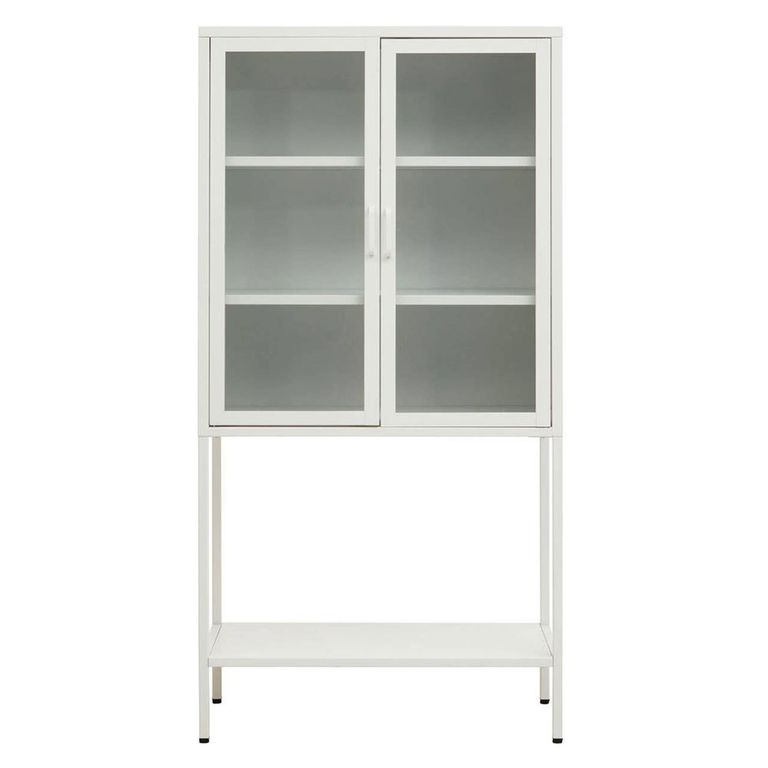 Acier Metal Display Cabinet - Glass 2 Door - White