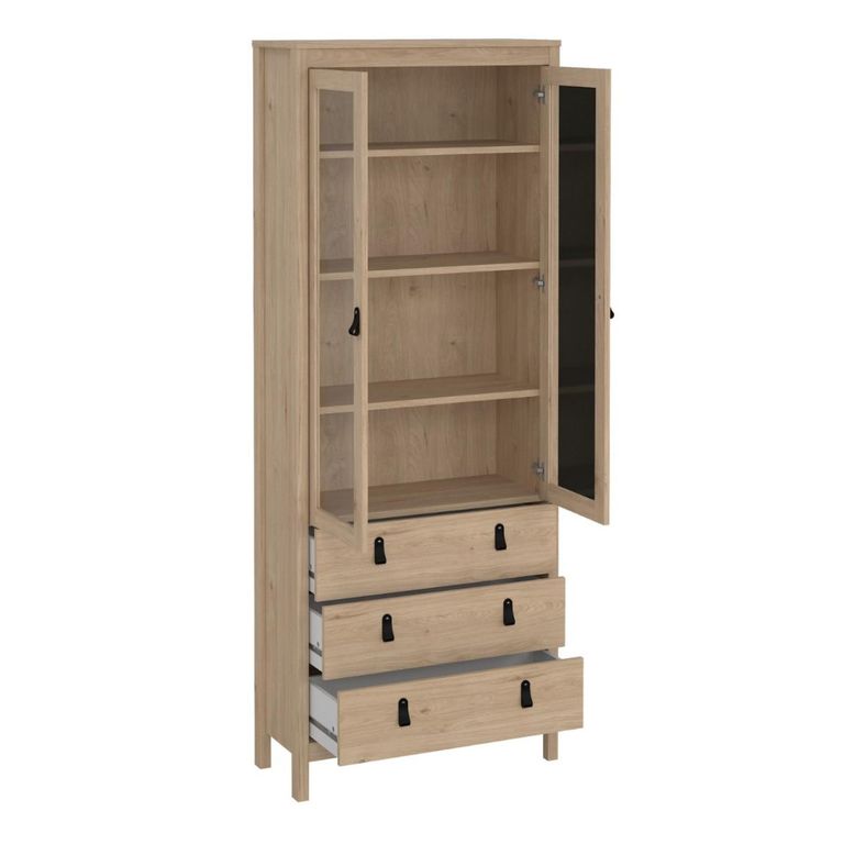 Barcelona Jackson Hickory Oak 3 Drawer Display Cabinet