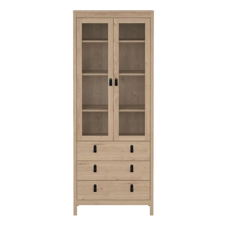 Barcelona Jackson Hickory Oak 3 Drawer Display Cabinet