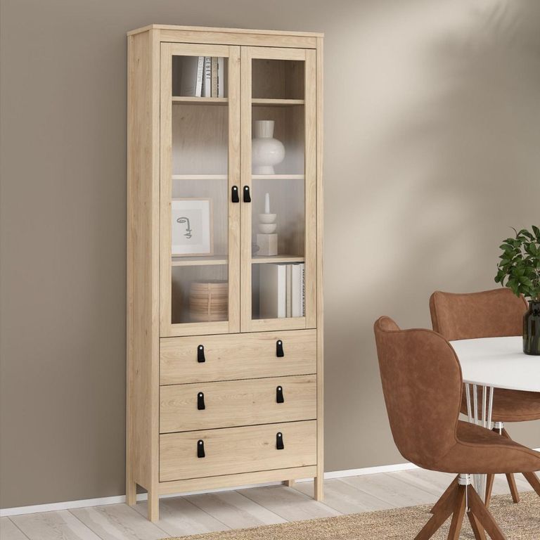 Barcelona Jackson Hickory Oak 3 Drawer Display Cabinet