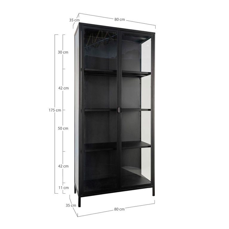 Brisbane Display Cabinet - 2 Door - Black Metal