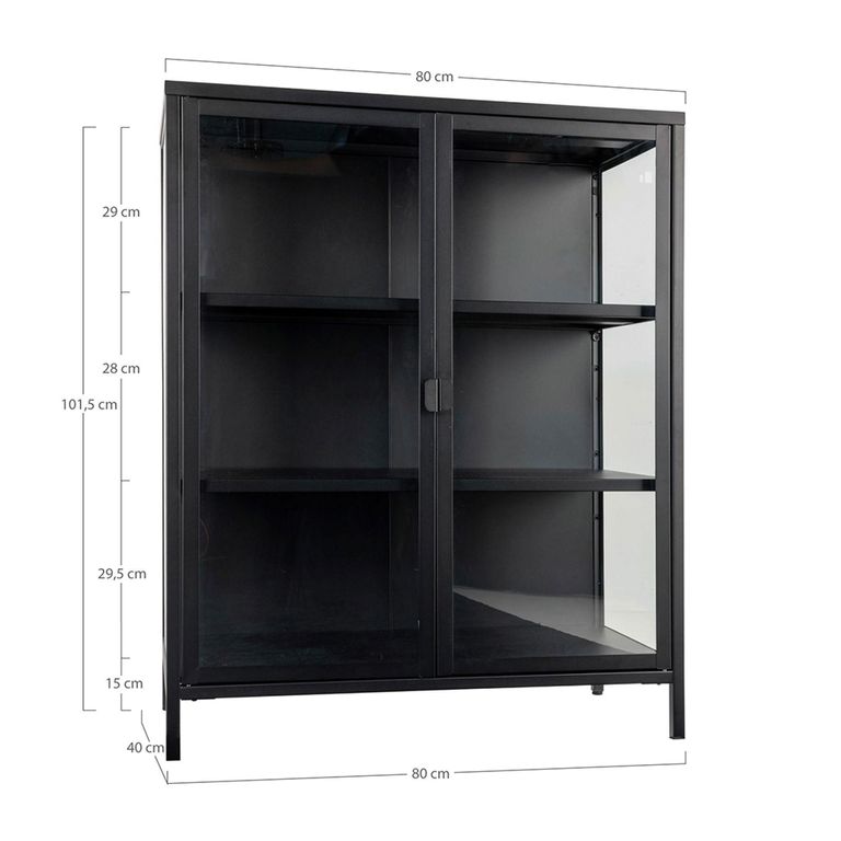 Brisbane Display Cabinet - 2 Door - Small - Black Metal