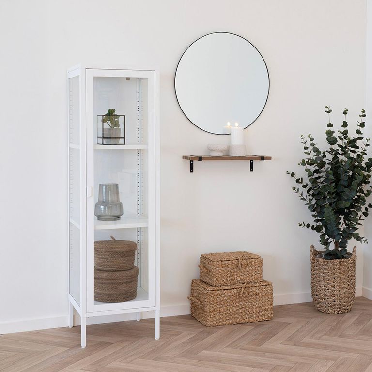 Brisbane Display Cabinet - 1 Door - Narrow - White Metal