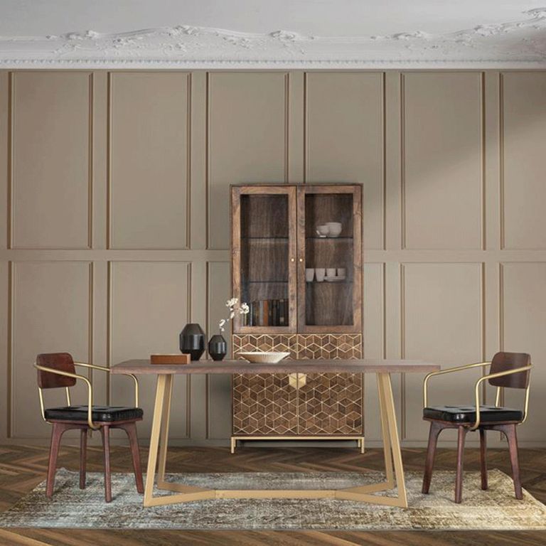 Caltan Display Cabinet - 4 Door - Walnut Mango Wood and Gold - Geometric