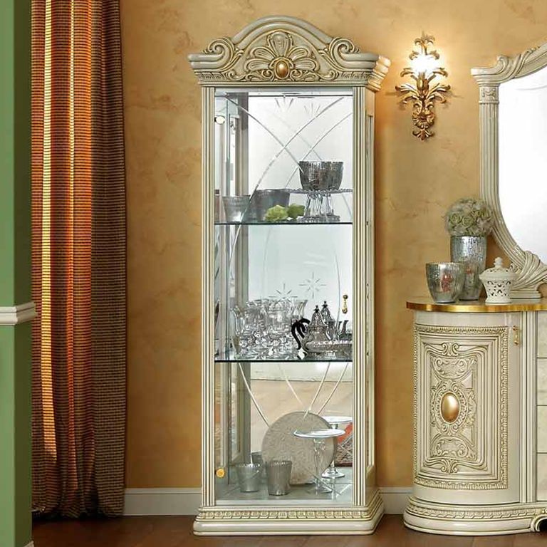 Leonardo Vitrine - 1 Door - Ivory Gloss and Gold