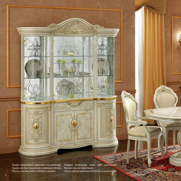 Leonardo Display Cabinet - Ivory Gloss and Gold