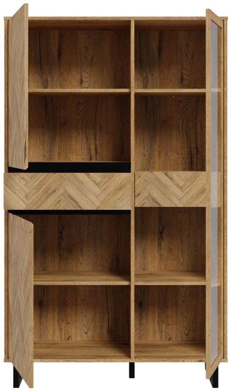 Chevron Oak Effect Display Cabinet