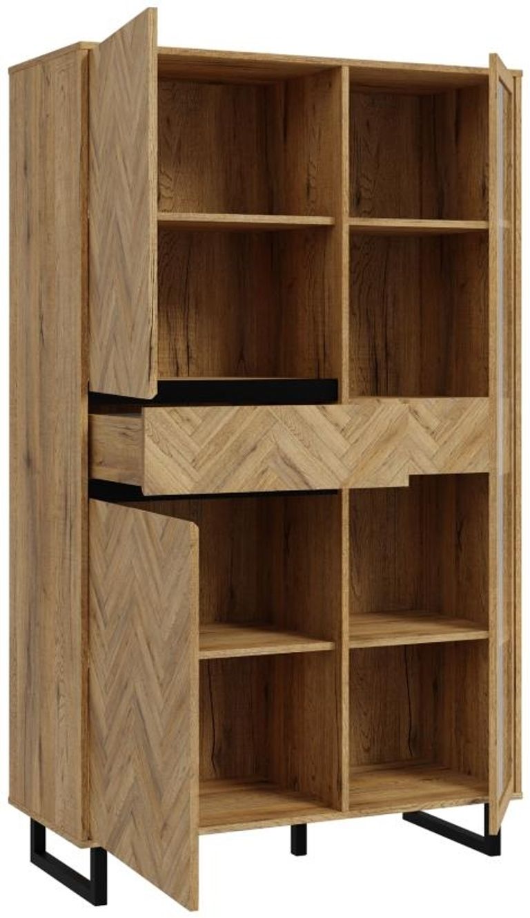 Chevron Oak Effect Display Cabinet