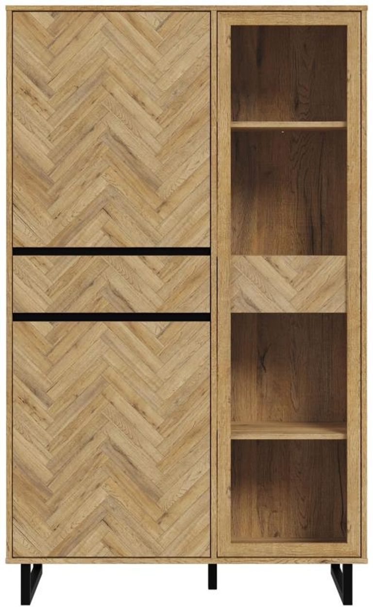 Chevron Oak Effect Display Cabinet