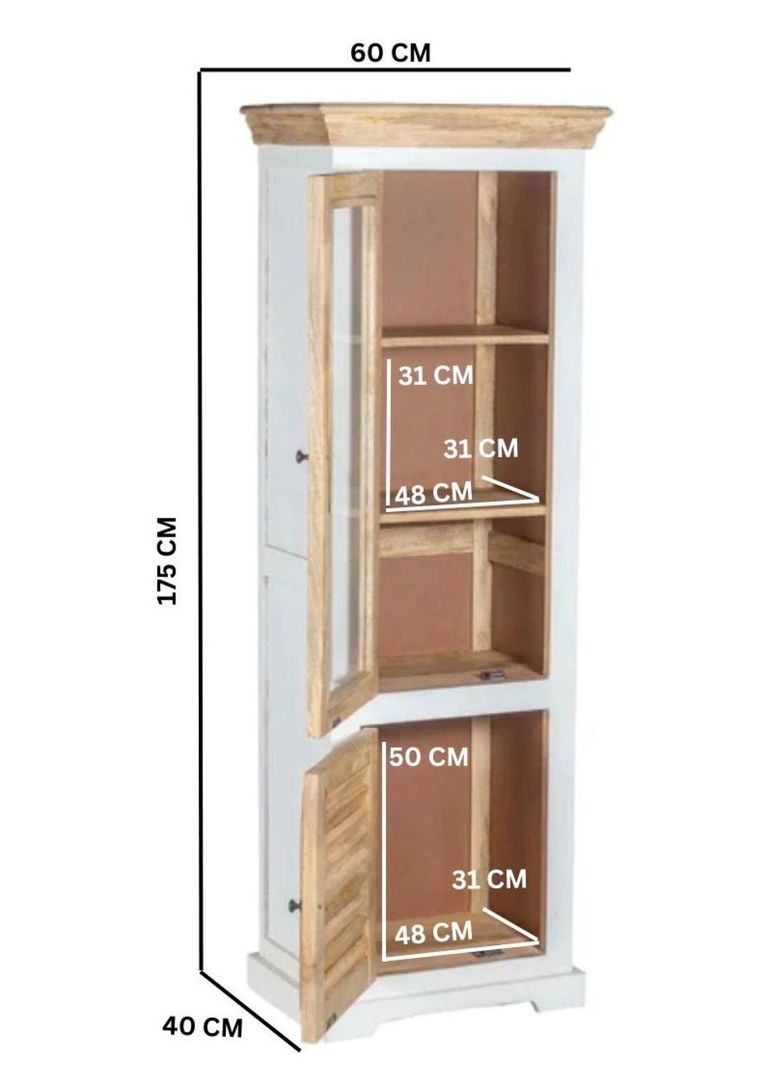Coastal White and Wood Narrow Display Cabinet