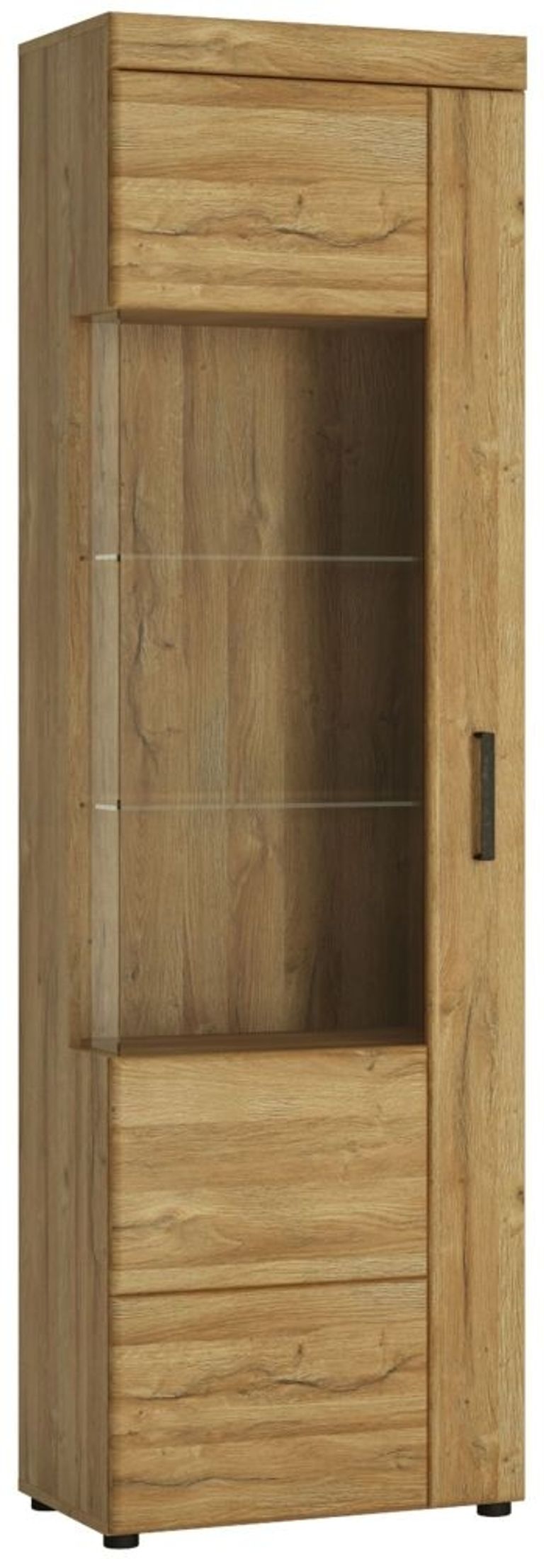 Cortina Oak Effect Tall Glazed Display Cabinet - LHF 