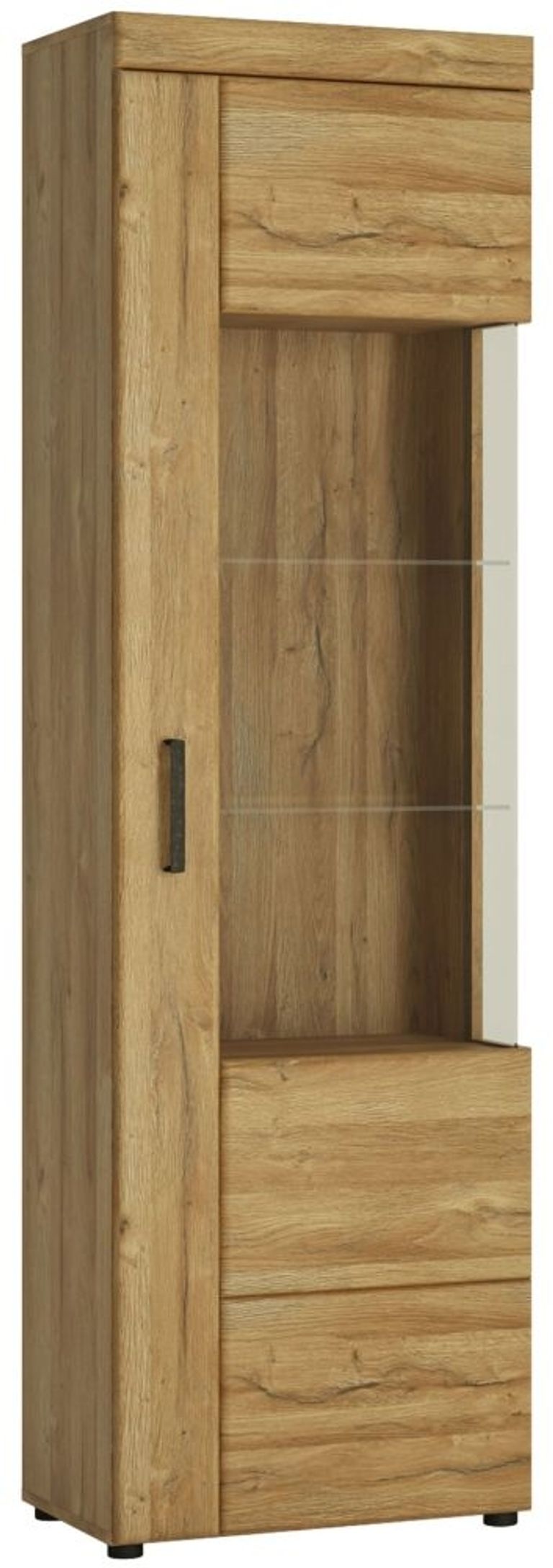 Cortina Oak Effect Tall Glazed Display Cabinet - RHF 