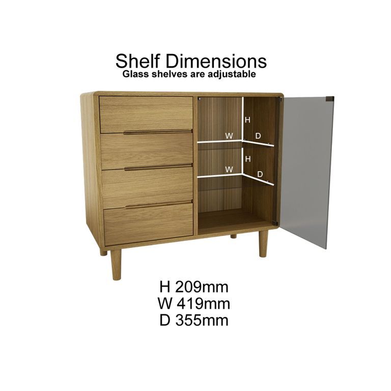 Scandic Glazed Chest - 1 Door - 4 Drawer - Oak